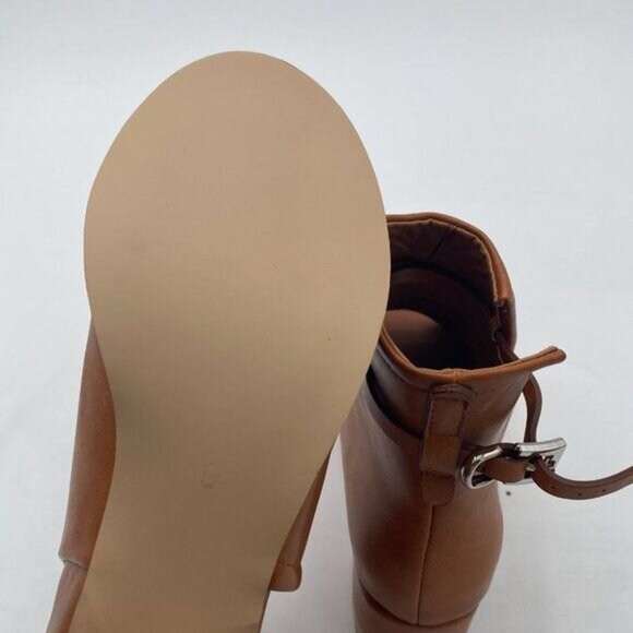 FSJ Brown Peep Open Toe Cut Out Buckle Ankle Bootie Block Low Heeled Shoes - Picture 6 of 8